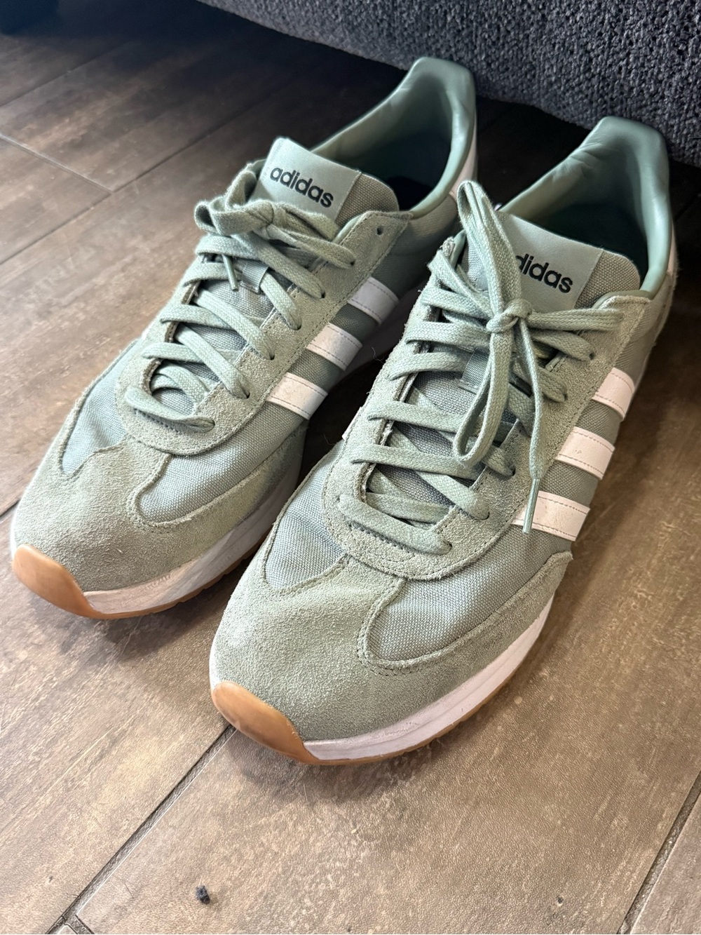 adidas Olive Green Retro Runner Sneakers with White Stripes